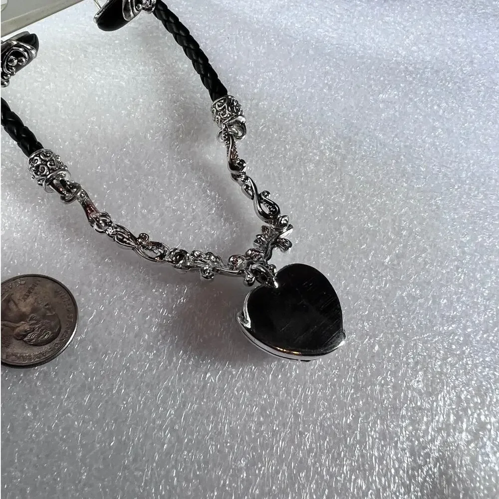 Retro Black Dark Witchy Goth Dark Heart Scroll Necklace Set Deadstock NEW NWT
